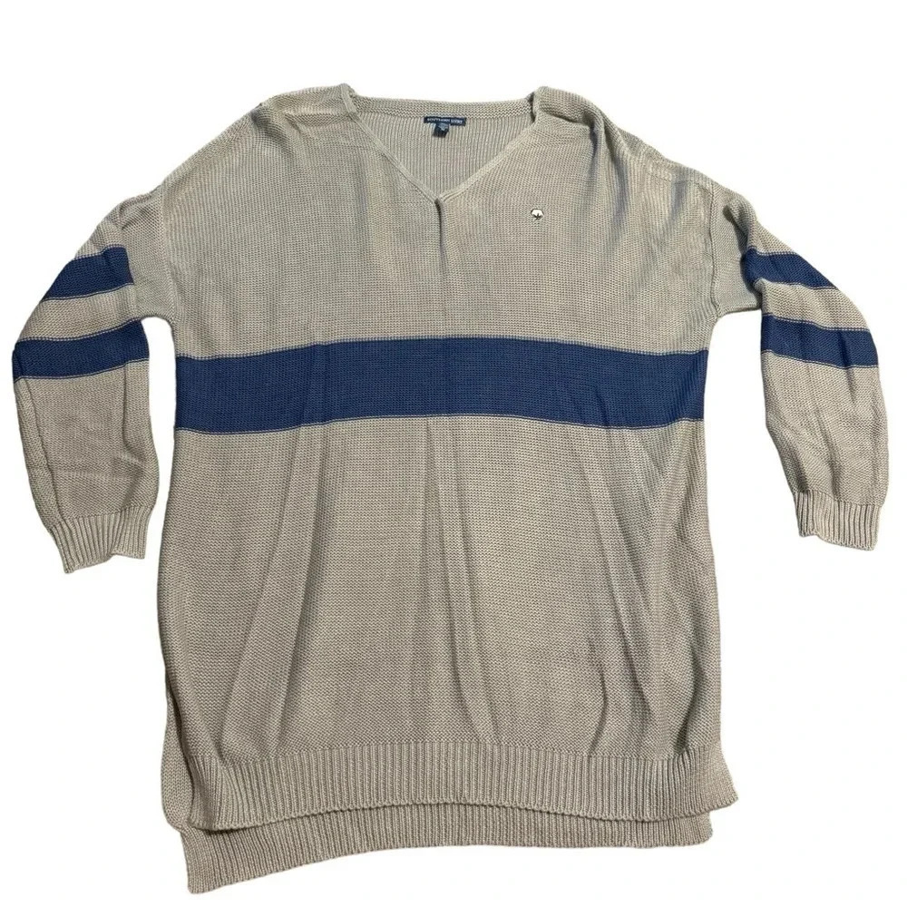 💙 Southern Shirt Company Striped Sweater 🤍 Women’s M Gray & Blue Knit 💙